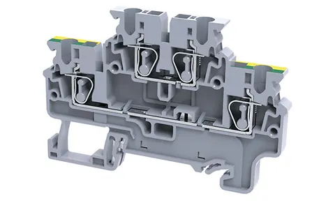 Клемма двухъярусная CXDLG2.5 /5x72,7mm, пружинная, 4 присоед., L/PE, 2,5(max 4)mm2, 24A, 1000V, серая