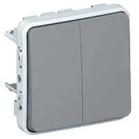 PLEXO - Переключатель на 2 направления двухклавишный, IP55, пруж. зажимы, серый