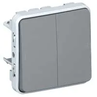 PLEXO - Переключатель на 2 направления двухклавишный, IP55, пруж. зажимы, серый