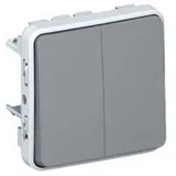 PLEXO - Переключатель на 2 направления двухклавишный, IP55, пруж. зажимы, серый