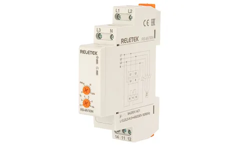 Реле контроля напряжения RS-MV33N/230, 3P+N L-N 230V, 1CO, 8A(250VAC), обрыв, чередование, асимметрия, 0.1_10s, 1M