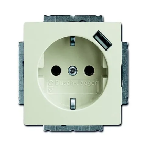 Basic 55 - Розетка 2P+E нем. стд. + USB (шале-белый)