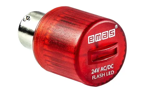 Индикатор светодиодный BA15S, красный, мигающий свет, 24VAC/DC