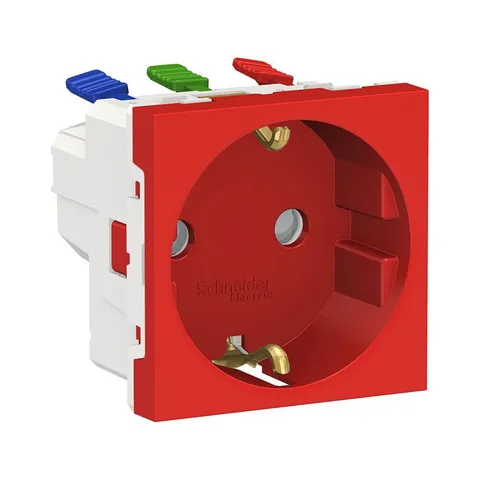 Розетка Schneider Electric Unica, MODULAR с зазем., со штор., с быстроз. клем., 16А 250В, 2мод красн