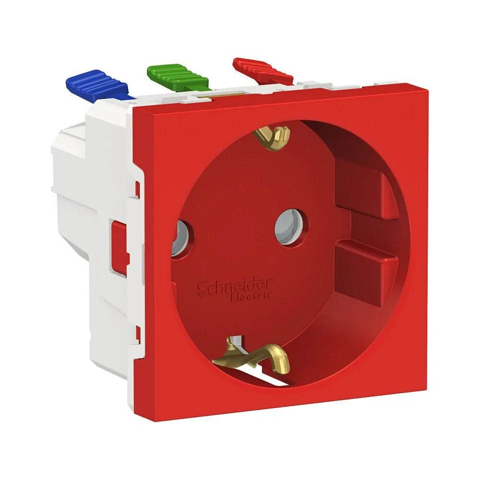 Розетка Schneider Electric Unica, MODULAR с зазем., со штор., с быстроз. клем., 16А 250В, 2мод красн