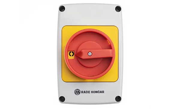 Переключатель PNGBS 25 10 LK, аварийный, 3P, 25A, тип 0-1, 11kW(400VAC по АС-23), красная блокируемая в 0 рукоятка, в корпусе IP65