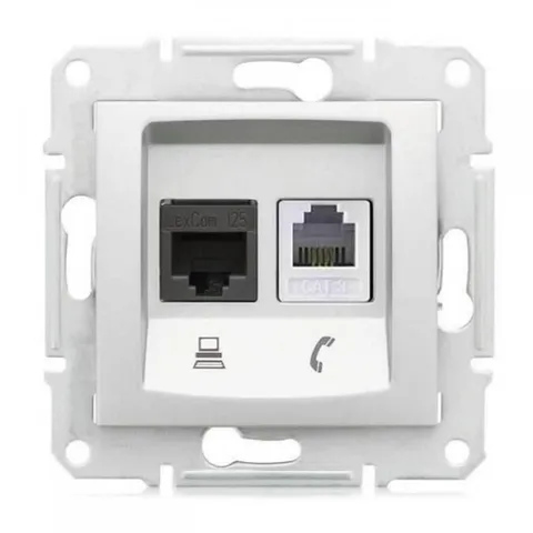 Розетка компьютерная Schneider Electric Sedna, телеф.+компь. роз. кат 5е неэкр UTP, алюминий