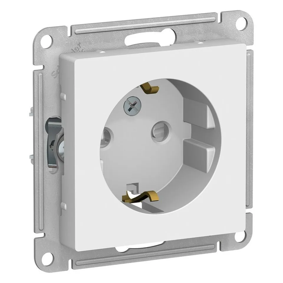 Розетка Systeme Electric AtlasDesign, с заземлением со шторками, 16А, механизм, белый