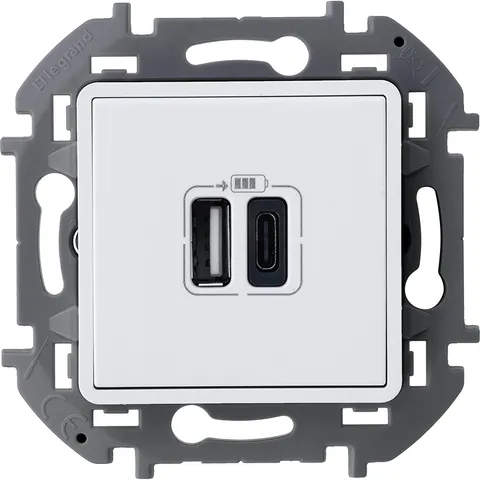 Inspiria - Зарядное устройство с двумя USB-разъемами Type A + Type C, 3000mA, 5В (белый)