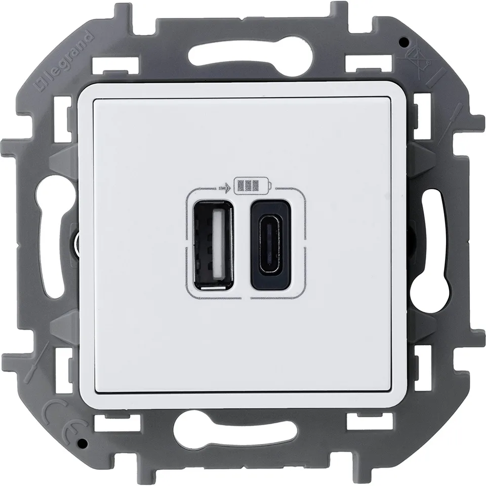 Inspiria - Зарядное устройство с двумя USB-разъемами Type A + Type C, 3000mA, 5В (белый)