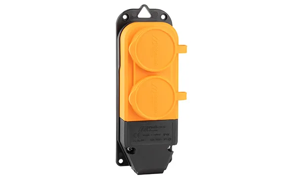 Tena - Блок розеточный 2х2P+E c крышкой, IP44, моноблок, оранжевый