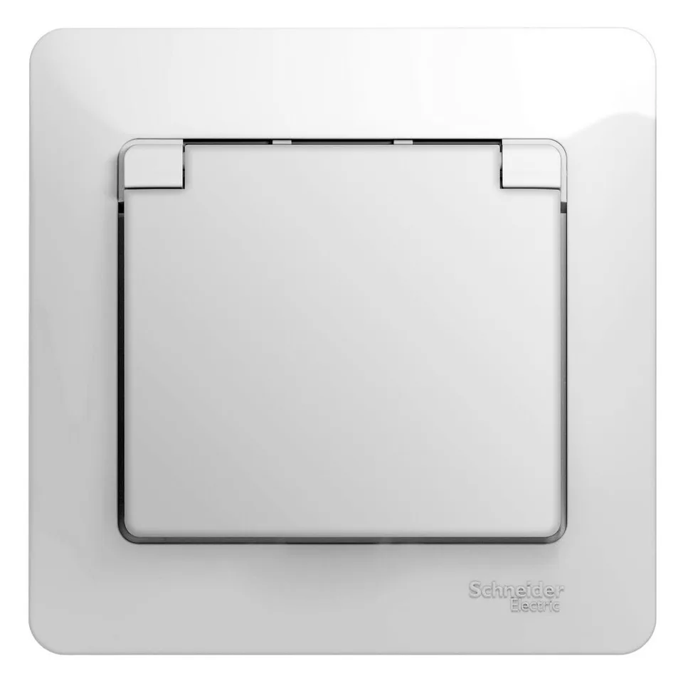 Розетка Systeme Electric Glossa, с заземлением со шторками с крышкой, 16А, IP20, в сборе, белый