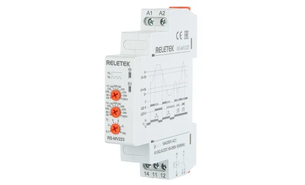 Реле контроля напряжения RS-MV223, 1-фазн., 1CO, 30…270VAC/DC(L-N/A-B), Umin и Umax (65_260VAC/DC), 0.1_10s, 1M
