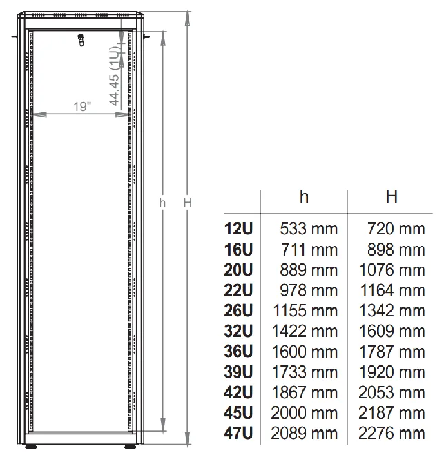 Щит телекоммуникационный 19", 42U, ВxШxГ 2053x600x800мм, DYNAmic 1000кг, напольный, перед. дверь стекло, задняя глухая металлич., черный