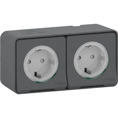 Блок Schneider Electric Mureva, S, из двух розеток с з/к. и шт., открытой установки, антрацит, IP55
