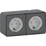 Блок Schneider Electric Mureva, S, из двух розеток с з/к. и шт., открытой установки, антрацит, IP55