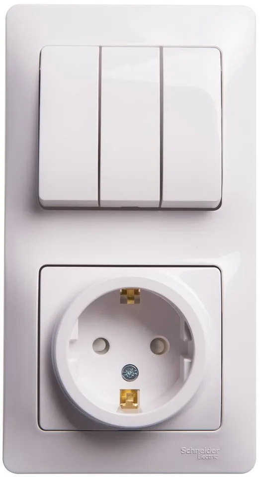 Блок Systeme Electric Glossa, : розетка с з/к со шт.+ 3кл. выкл. бел