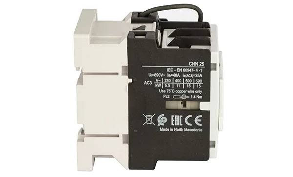 Контактор CNN 25 10, 3P, 25A/(40A по AC-1), 11kW(400VAC), 1NO, Uk=24VDC, Iвтяг=5,1А, Iудерж=0,12А