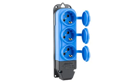 Tena - Блок розеточный 3х2P+E c крышкой, IP44, моноблок, синий