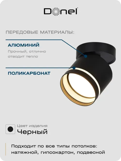 Светильник накладной, поворотный, GX53, D84xH90мм, IP20, черный, без лампы