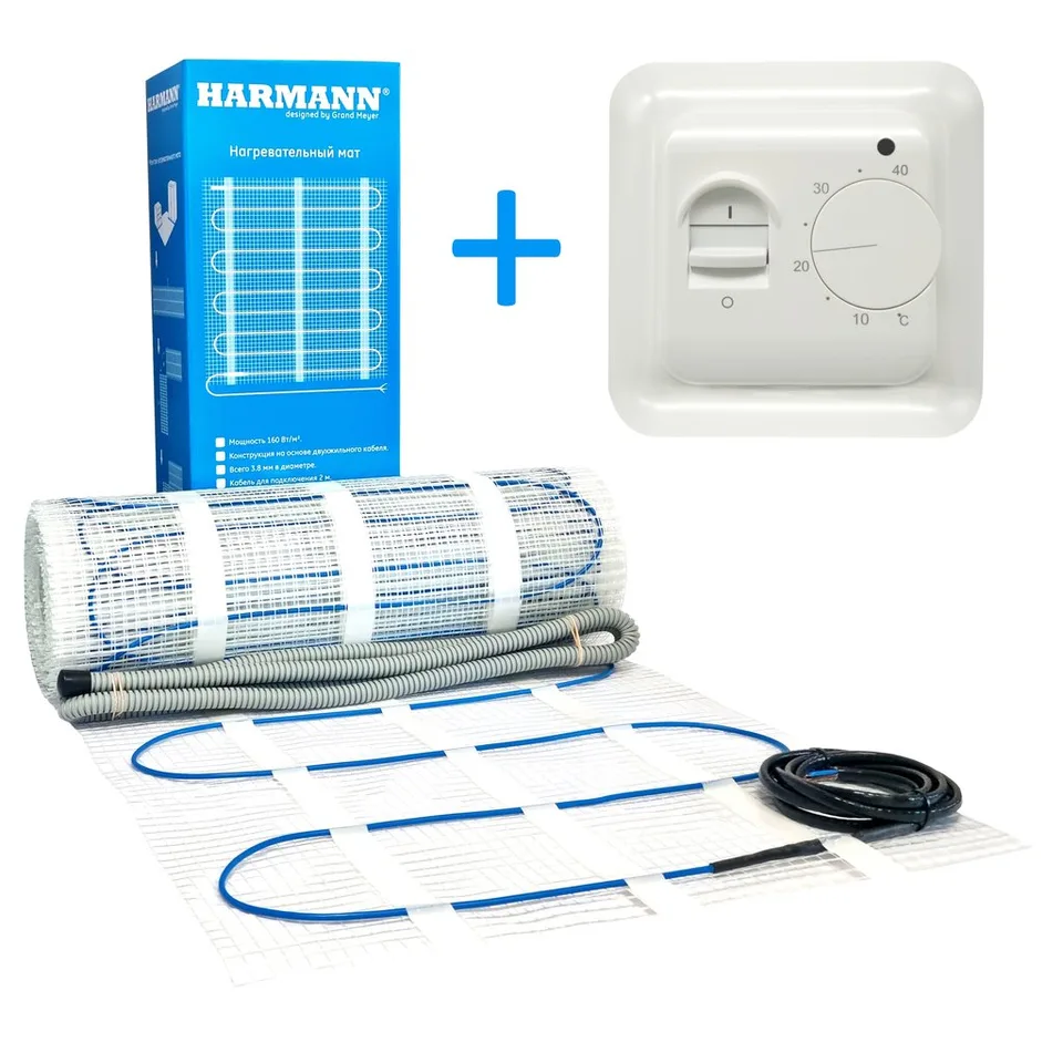 Нагревательный мат HARMANN W160, 160 Вт/м², 1,0 м², 160 Вт (50 × 200 см) с терморегулятором Grand Meyer MST-1