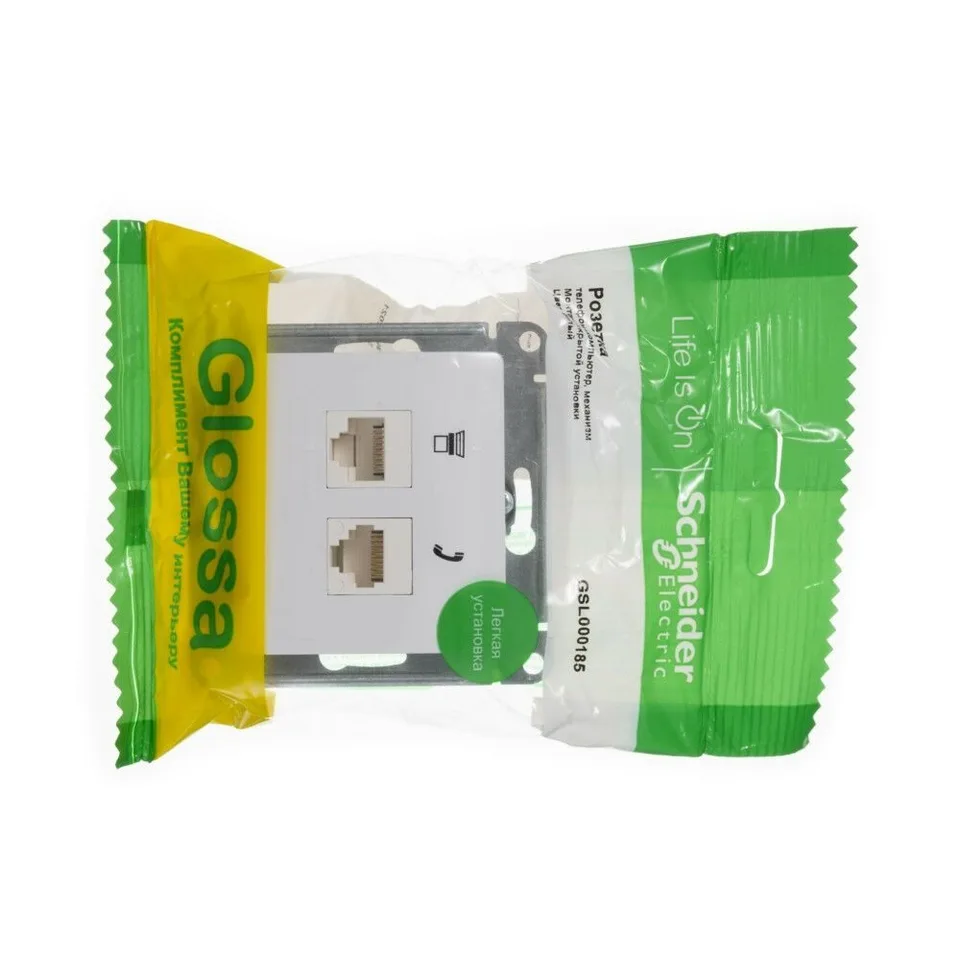 Компьютерная розетка Systeme Electric Glossa, двойная RJ11+RJ45, кат.5E, механизм, белый
