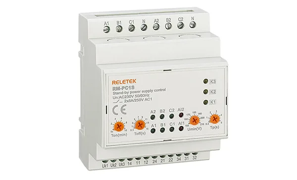 Реле автоматического переключения фаз RM-PC1S, 2x 3P+N, 3NO, 8A(250VAC), L-N 230VAC, Umin+Umax, Ton/off 5_600s/0.3_15s, 3M