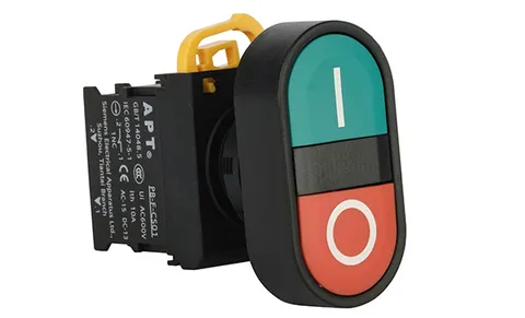Кнопка двойная PB3E, красный/зеленый, 1NO+1NC, 6A 230VAC/24VDC, без подсветки, 22mm, IP65