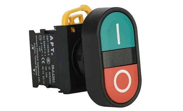 Кнопка двойная PB3E, красный/зеленый, 1NO+1NC, 6A 230VAC/24VDC, без подсветки, 22mm, IP65