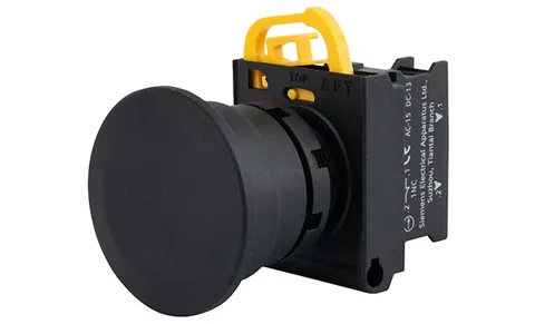 Кнопка грибовидная 40mm PB3E, черная, с фиксацией, без подсветки, 1NC, 6A 230VAC/24VDC, 22mm, IP65