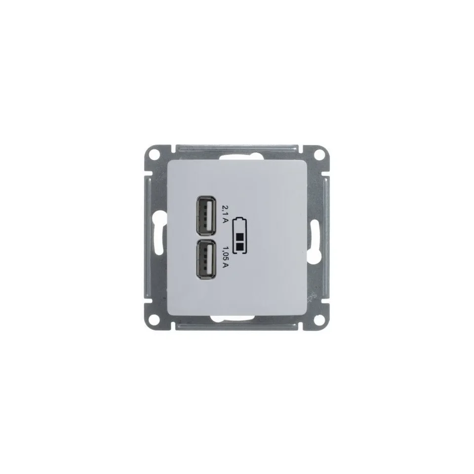 USB-розетка Systeme Electric Glossa, USB розетка, 5В/2100мА, 2х5В/1050мА, механизм, белый