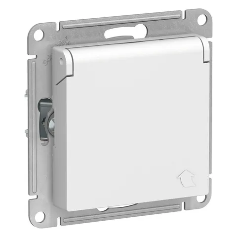 Розетка Systeme Electric AtlasDesign, с заземл. со шторками с крышкой, 16А, IP20, механизм, белый