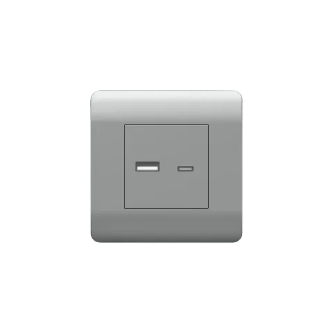 (NEW3-E) Розетка USB A+С, 5В/2,1А, серебряный