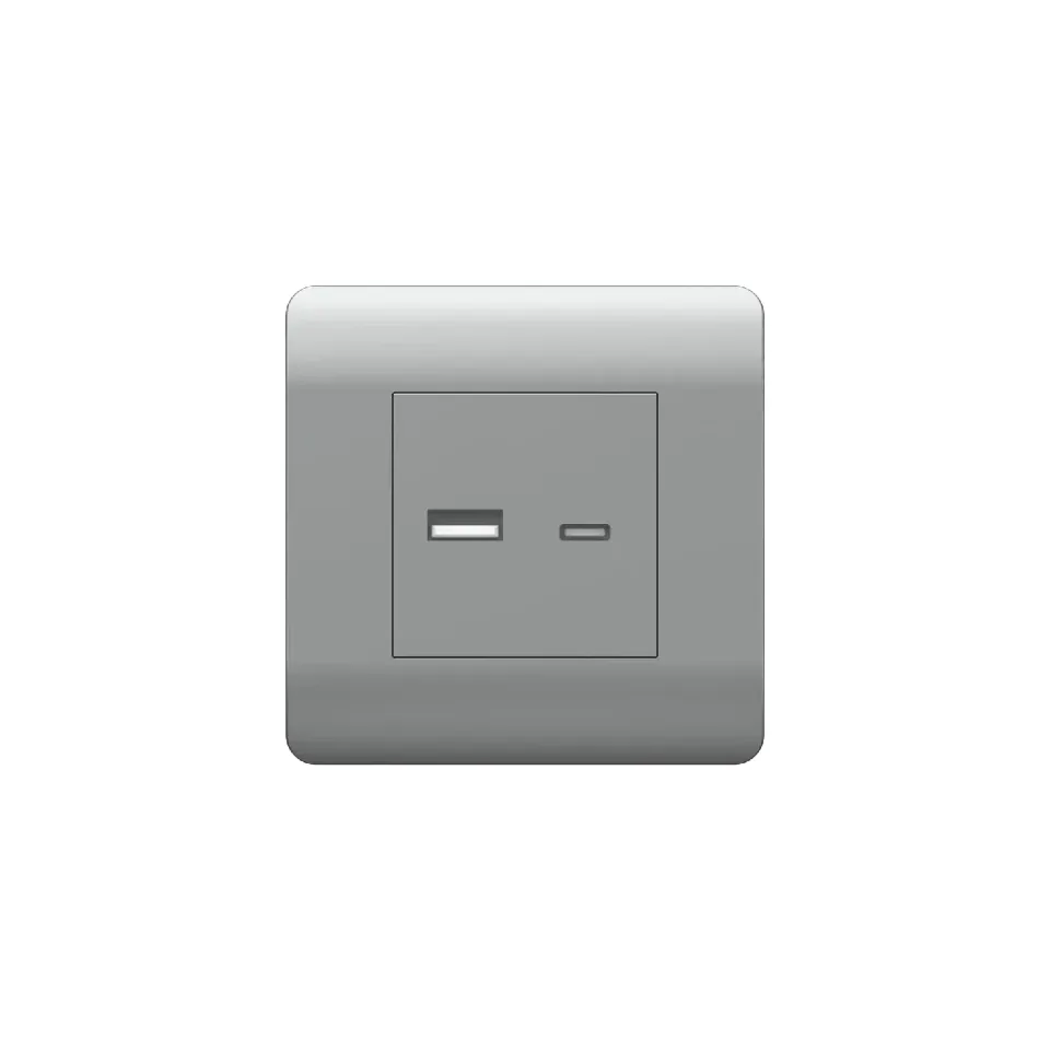 (NEW3-E) Розетка USB A+С, 5В/2,1А, серебряный