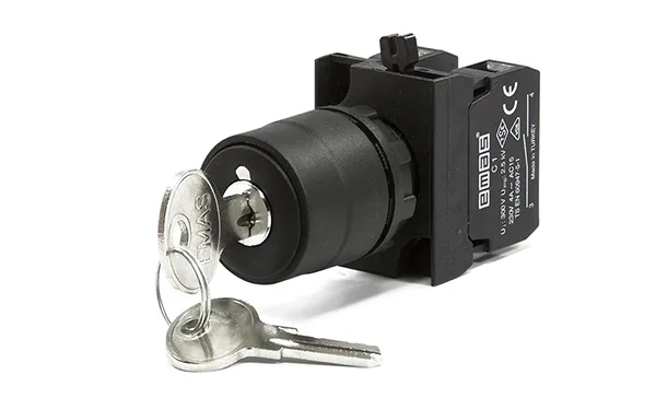 Переключатель с ключом CP, I-0-II, возврат в 0, ключ выним. в 0, 2NO, 4A 230V AC15, 22mm, IP65