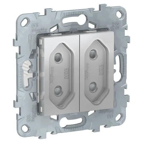 Розетка Schneider Electric Unica, NEW 2-модульная, без зазем., со шторк, винт. зажим, 10 А, алюминий