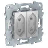 Розетка Schneider Electric Unica, NEW 2-модульная, без зазем., со шторк, винт. зажим, 10 А, алюминий
