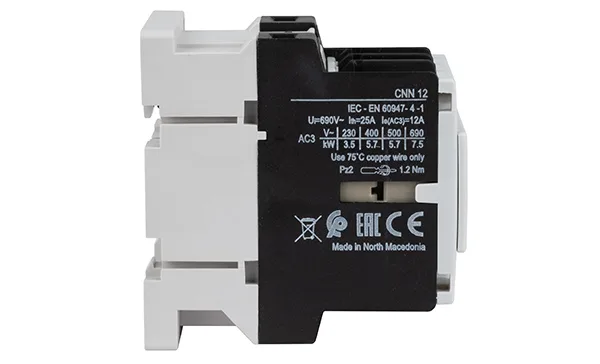 Контактор CNN 12 10 380/400V 50Hz, 3P, 12A/(25A по AC-1), 5.7kW(400VAC), 380/400VAC, 1NO