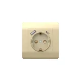 (NEW3-E) Розетка с/з со шторками, 16А+ USB двойная A+С, 5В/2,1А, шампань