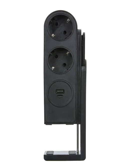 Розеточный блок с клипсой 2х2К+З + 2 USB (А+С) PD 20Вт, цвет черный, длина кабеля 1, 5м