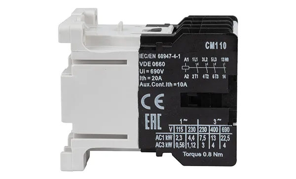 Мини-контактор CM1 10 24V 50Hz, 3P, 9A/(20A по AC-1), 4kW(400VAC), 24VAC, 1NO