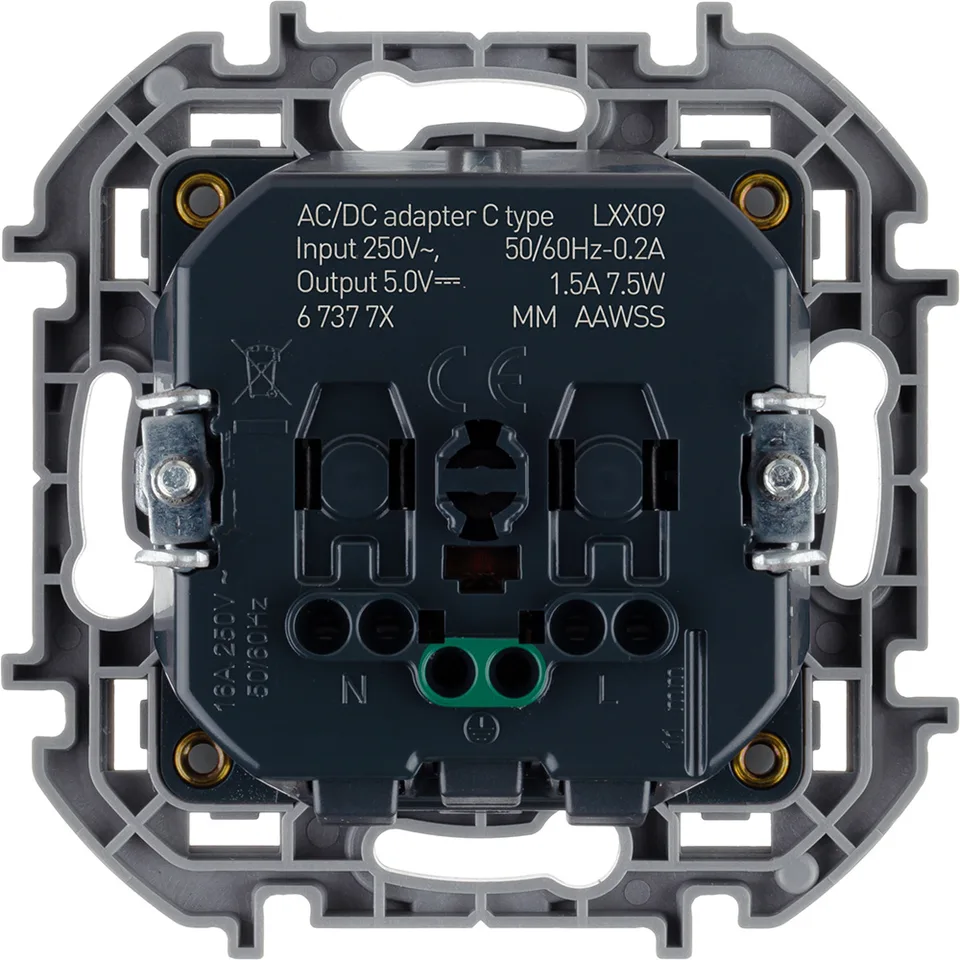 Inspiria - Розетка 2P+E нем. стд., с USB Type С, 1500mA- 5В (алюминий)