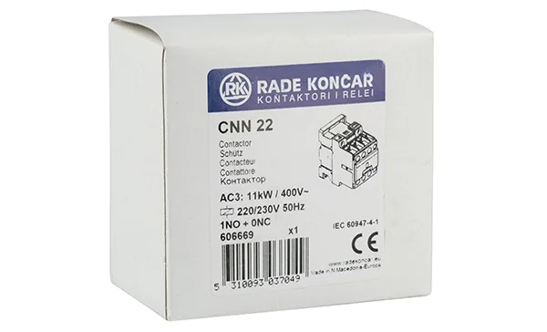 Контактор CNN 22 10 220/230V 50Hz, 3P, 22A/(30A по AC-1), 11kW(400VAC), 220/230VAC, 1NO