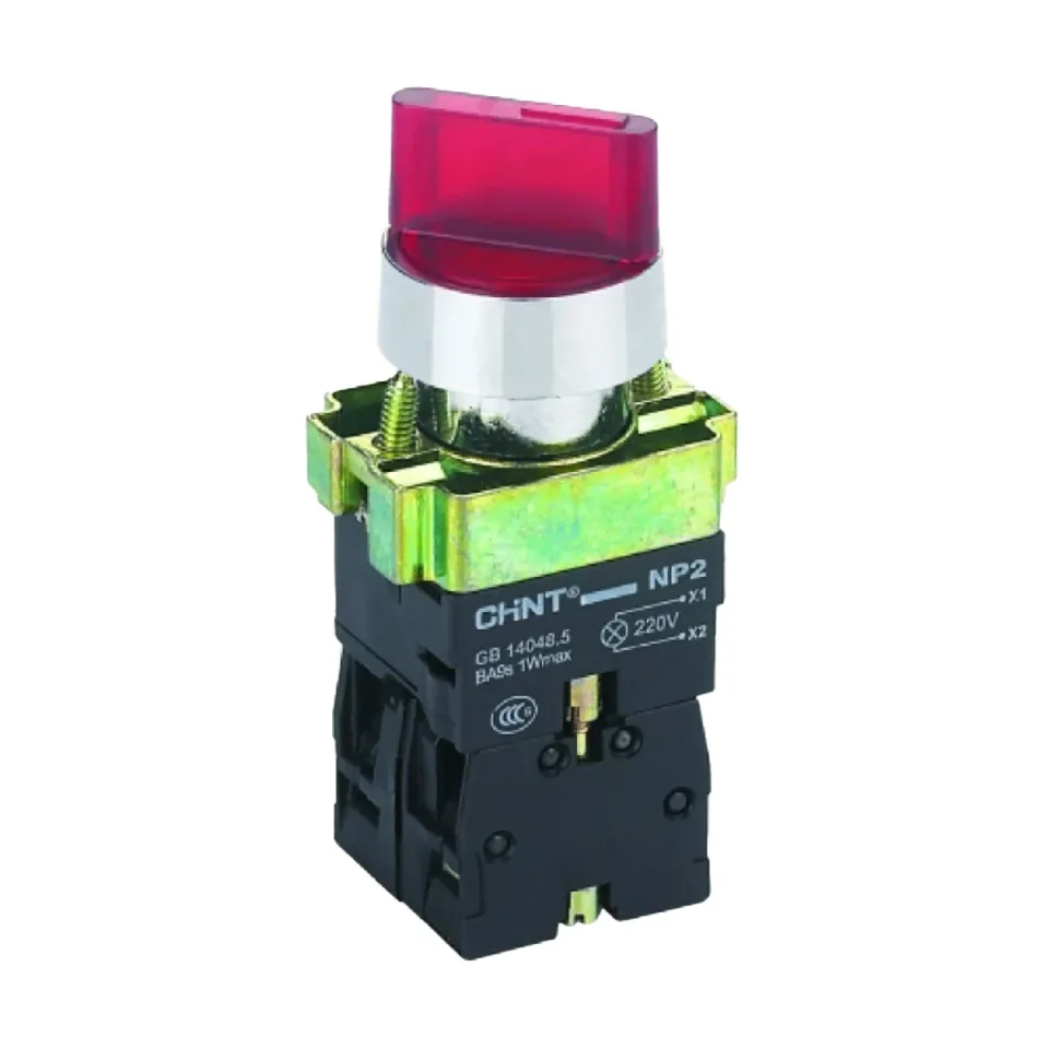 Переключатель NP2-BK12461, 2 положения с фиксацией 1НО, красная AC/DC220В (LED) IP40 (CHINT)