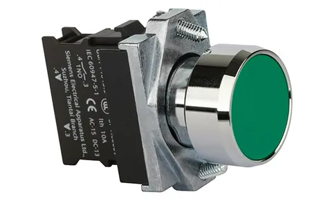 Кнопка плоская PB1S, зеленая, с фиксацией, без подсветки, 1NO, 6A 230VAC/24VDC, 22mm, IP65