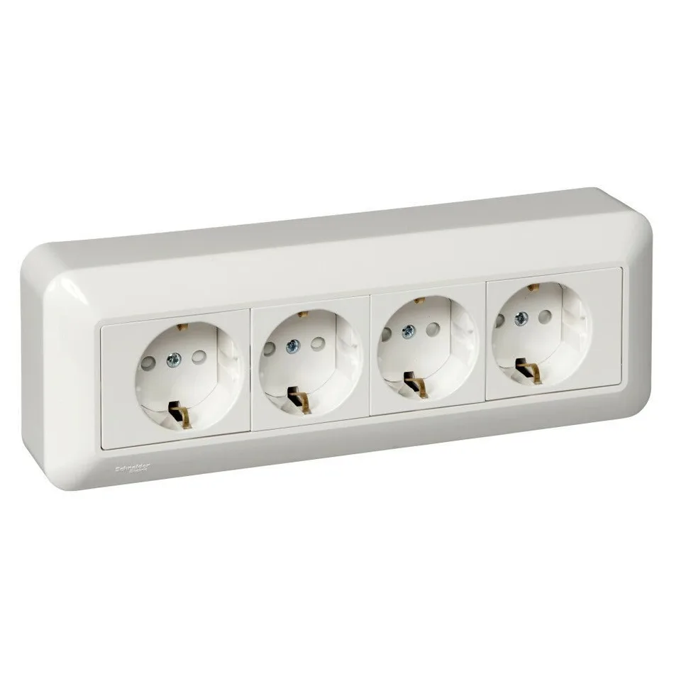Розетка Systeme Electric Blanca, открытой установки С зк 4-Я, монт. пл. (250В, 16А, защитн. шторки) белый