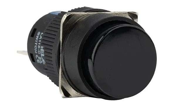 Кнопка плоская LA115-C, возврат, черная, круглая, без подсветки, 1NO+1NC, 16mm, IP40