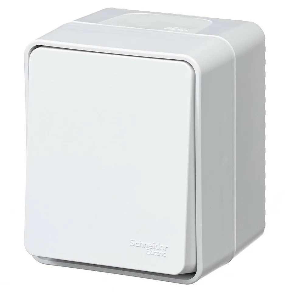 Выключатель Systeme Electric AtlasDesign, PROFI IP54 открытой установки 1-клавишный кнопочный 10 ах, белый
