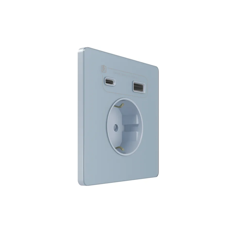 Розетка + USB Systeme Electric Infinity, скрытой установки с зк и зар. устр. А+С 20Вт (250В, 16А, защит. шторки), Стальное небо
