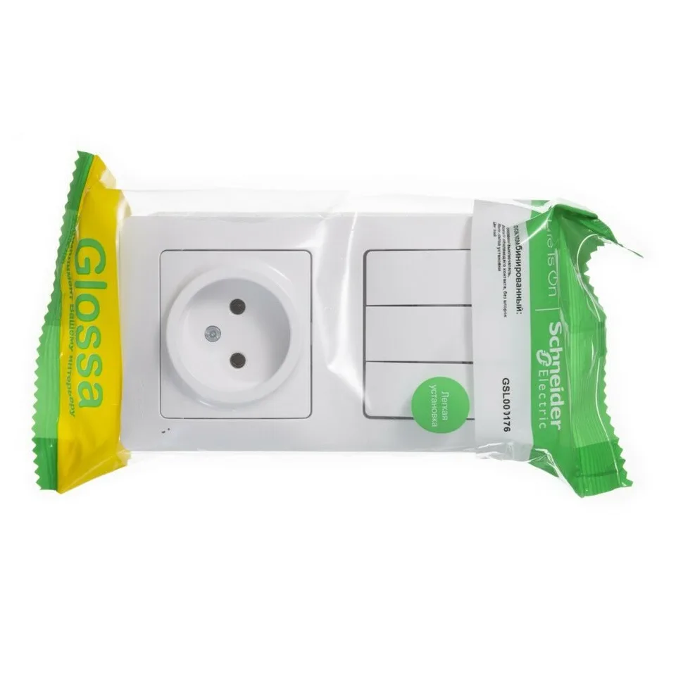 Блок Systeme Electric Glossa, : розетка + 3кл. выкл. бел